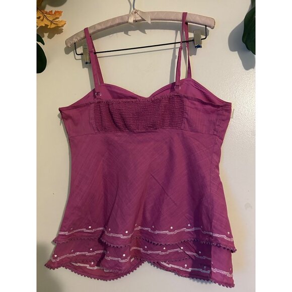 Bandolino Boho Cami Tank Y2K Festival  Top Sz 10 Pink Magenta Cotton Ruched Tier - Picture 3 of 10